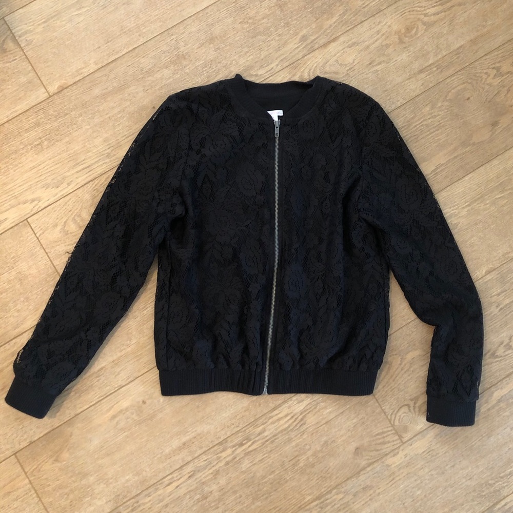 Black Lace Floral Bomber Jacket